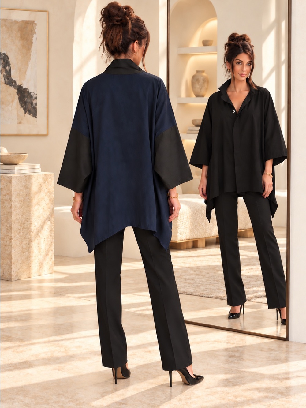 PLANET by Lauren G Oversized Colorblock Cotton Tunic Shirt OSFA